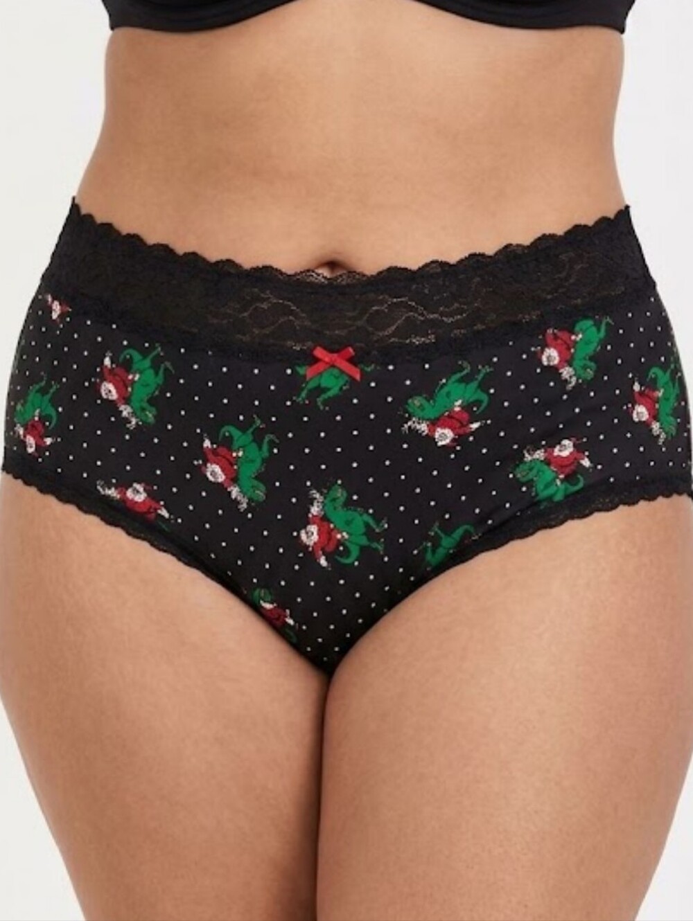 Torrid 2 Brief Lace Trim Black Polka Dot Santa Dino Panty